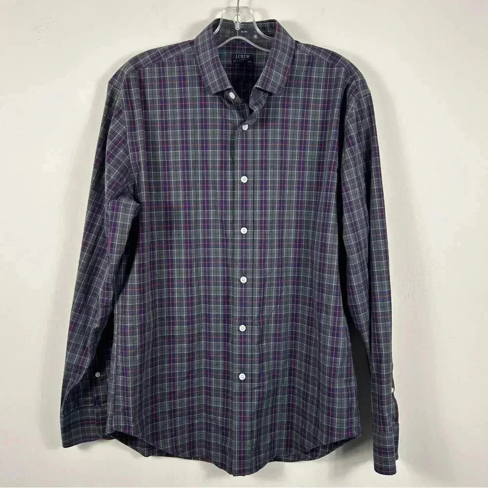 J. Crew Purple and Green Plaid Men's Shirt